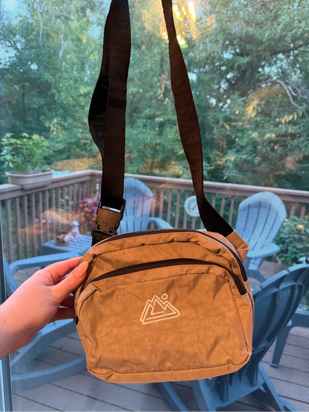 Baggu Tan Nylon Crossbody Sling Bag